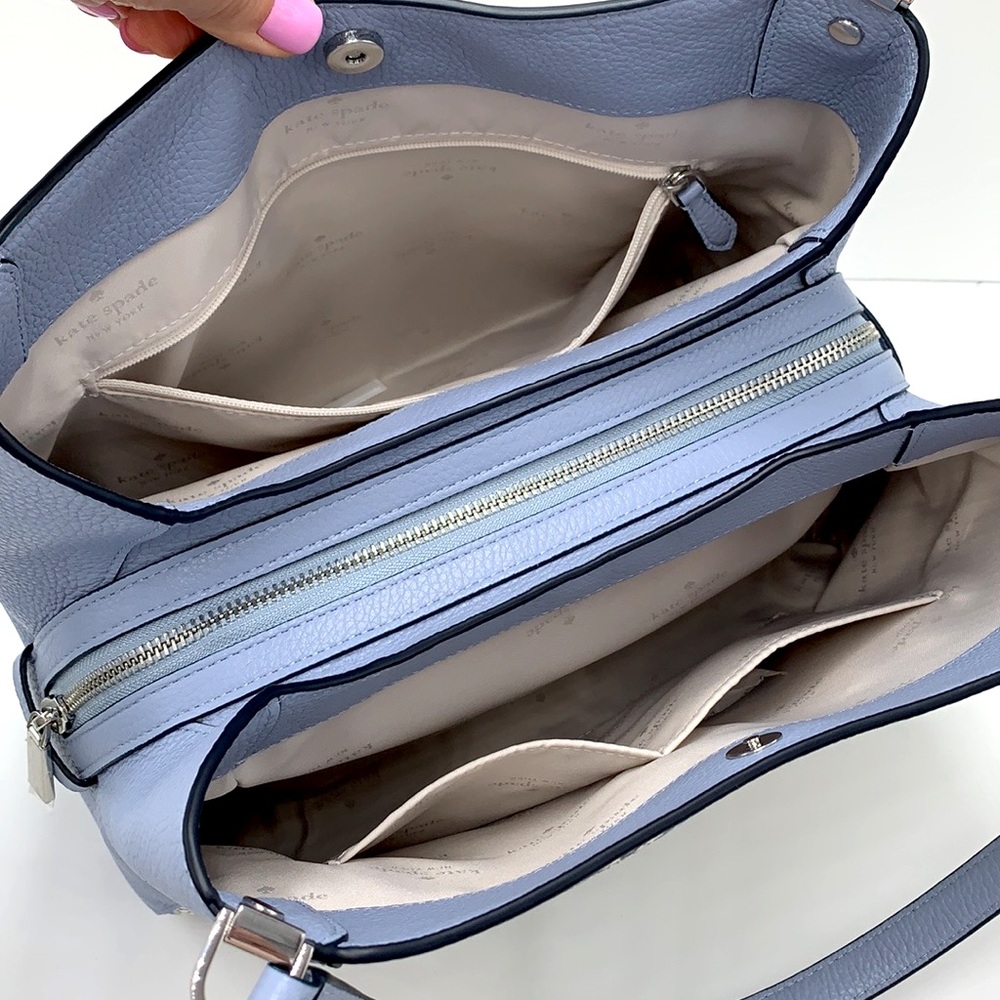 Leila Snake Embossed Medium Triple Compartment Shoulder Bag Muted Blue Multi - Picture 13 of 16
